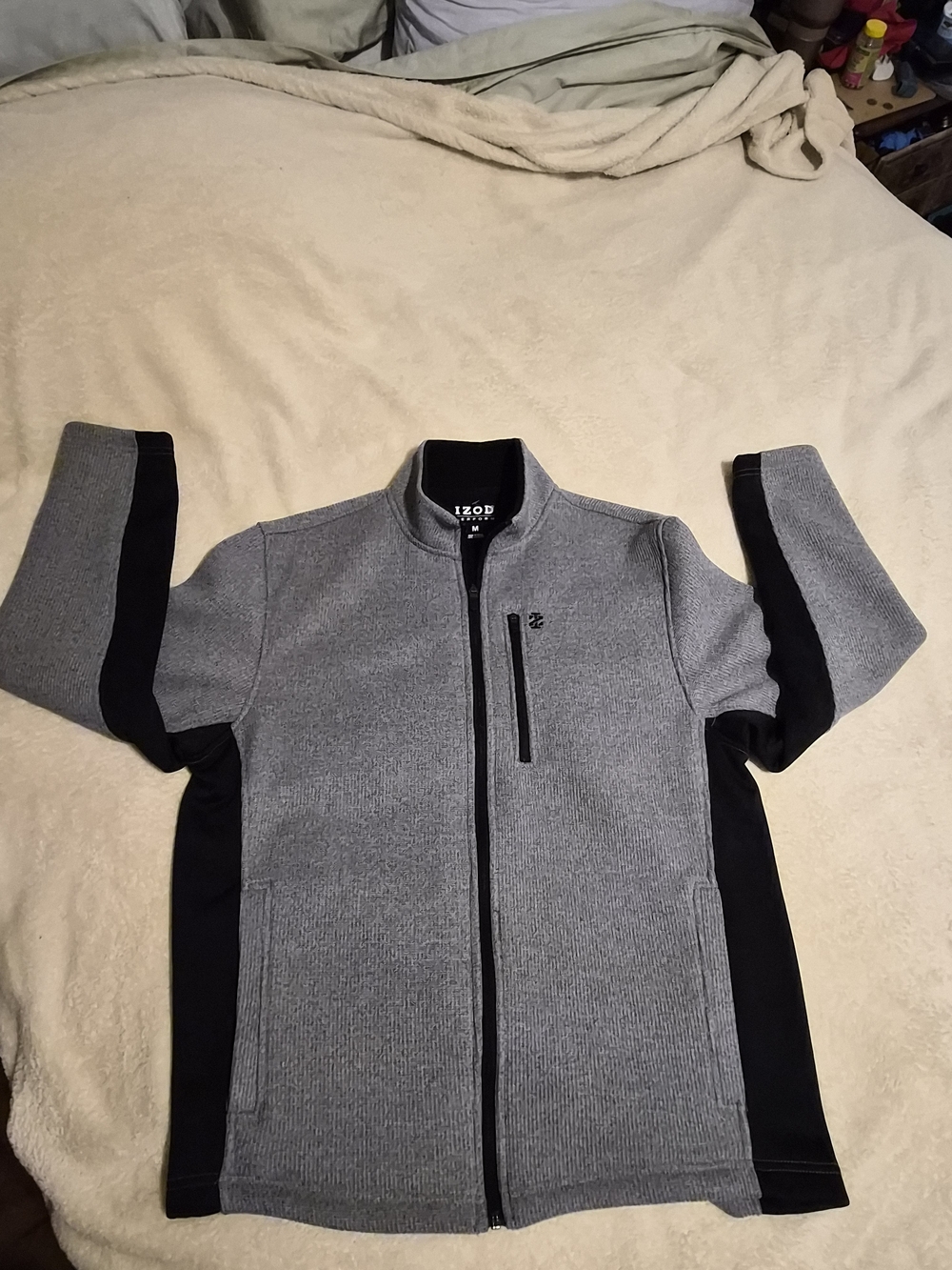 Izod Gray and Black Full-Zip Knit Jacket